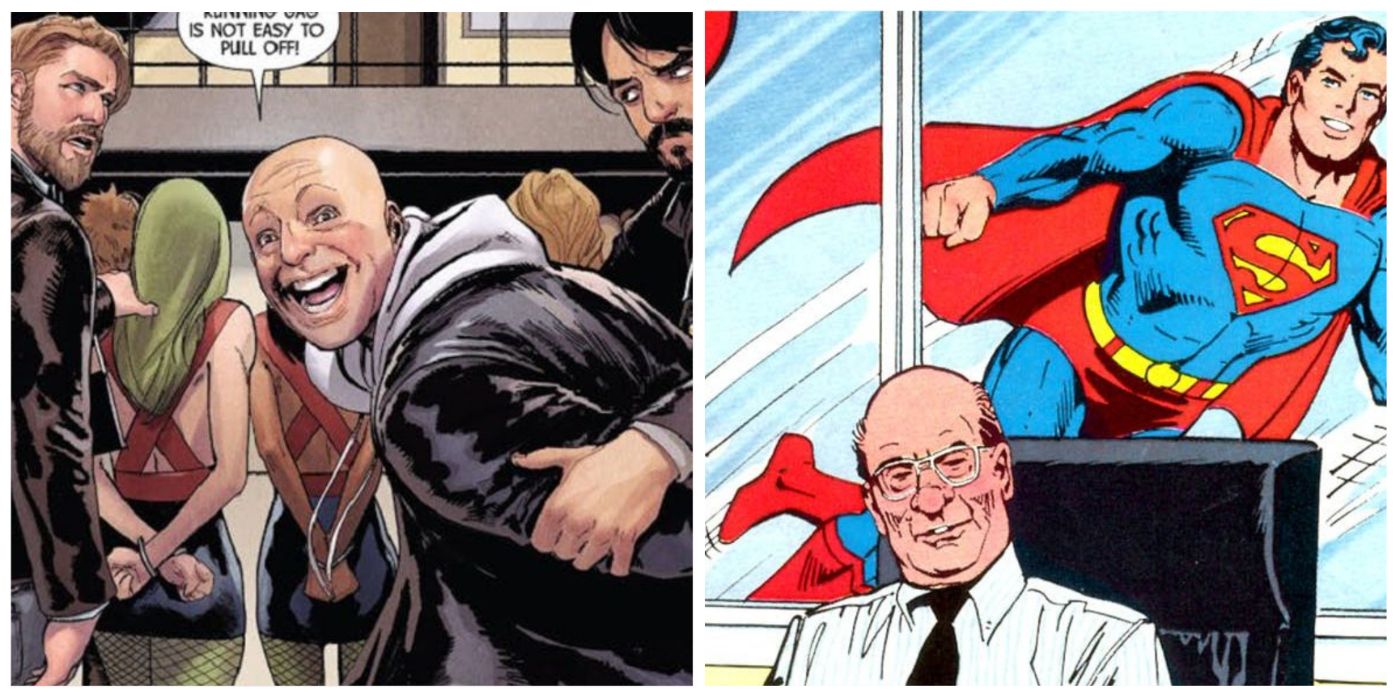 A split image of Brian Michael Bendis arrested in Avengers, Julius Schwart and Superman