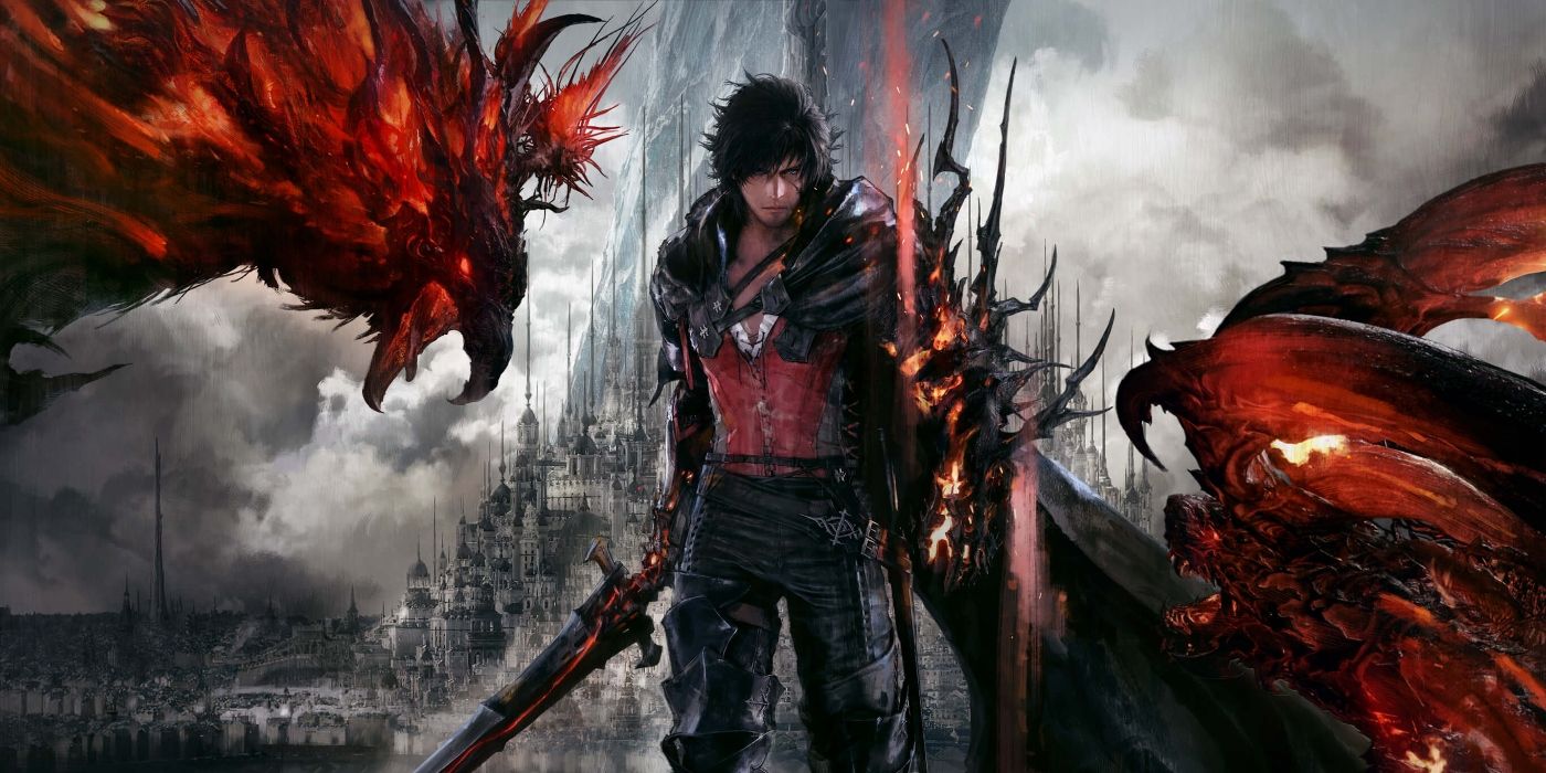 Imagen promocional de Final Fantasy XVI que muestra una figura empuñando una espada rodeada de criaturas ardientes.