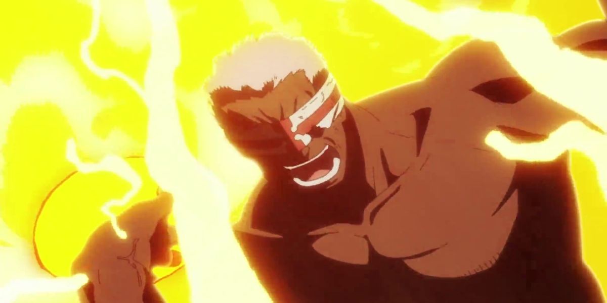 Fire Force - Charon holding up a blast