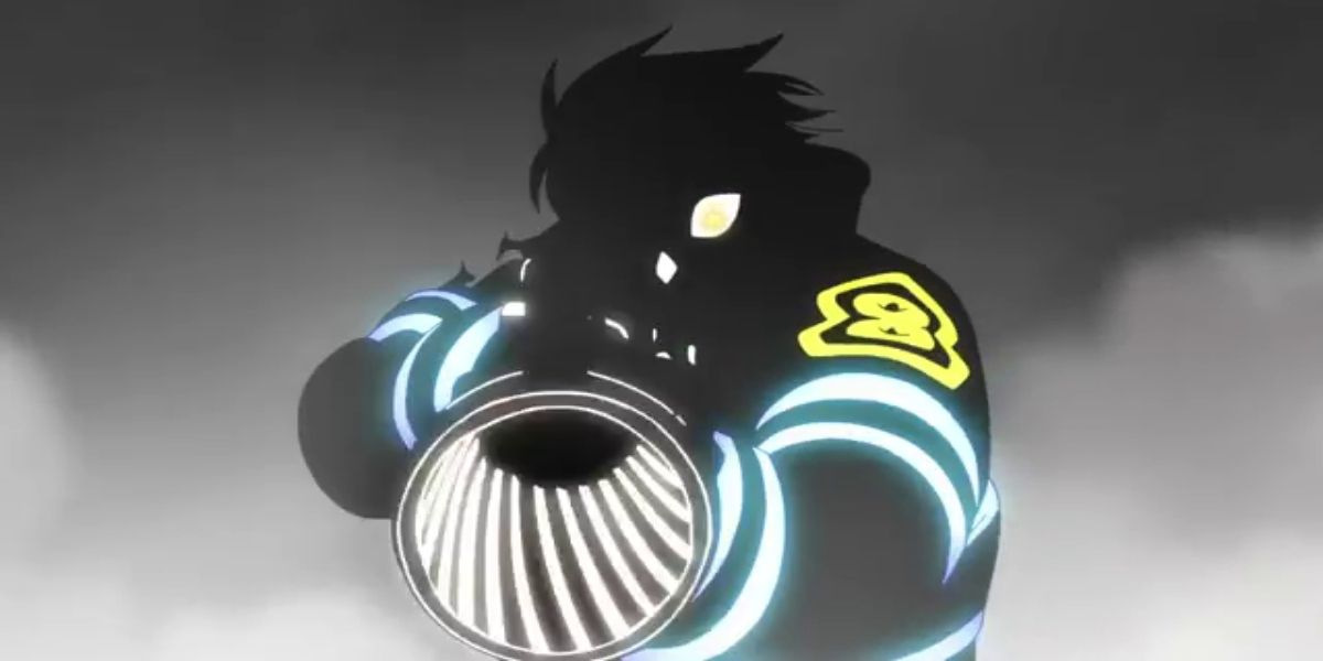 Fire Force - Hinawa in his glowing uniform, aiming down the sights