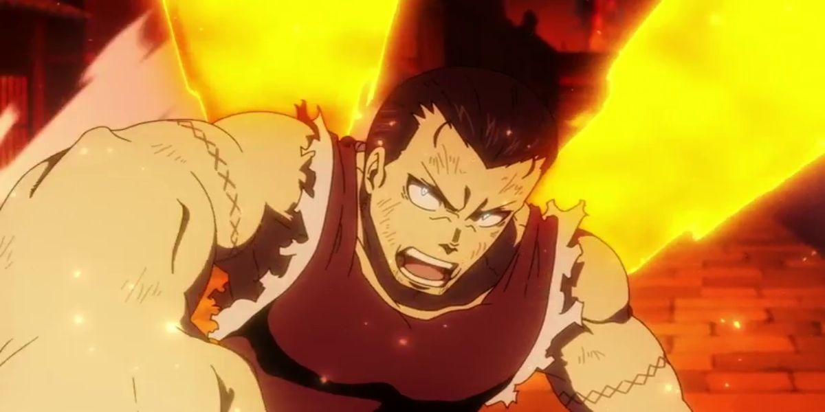 Fire Force - Konro emitting flames from his shoulders