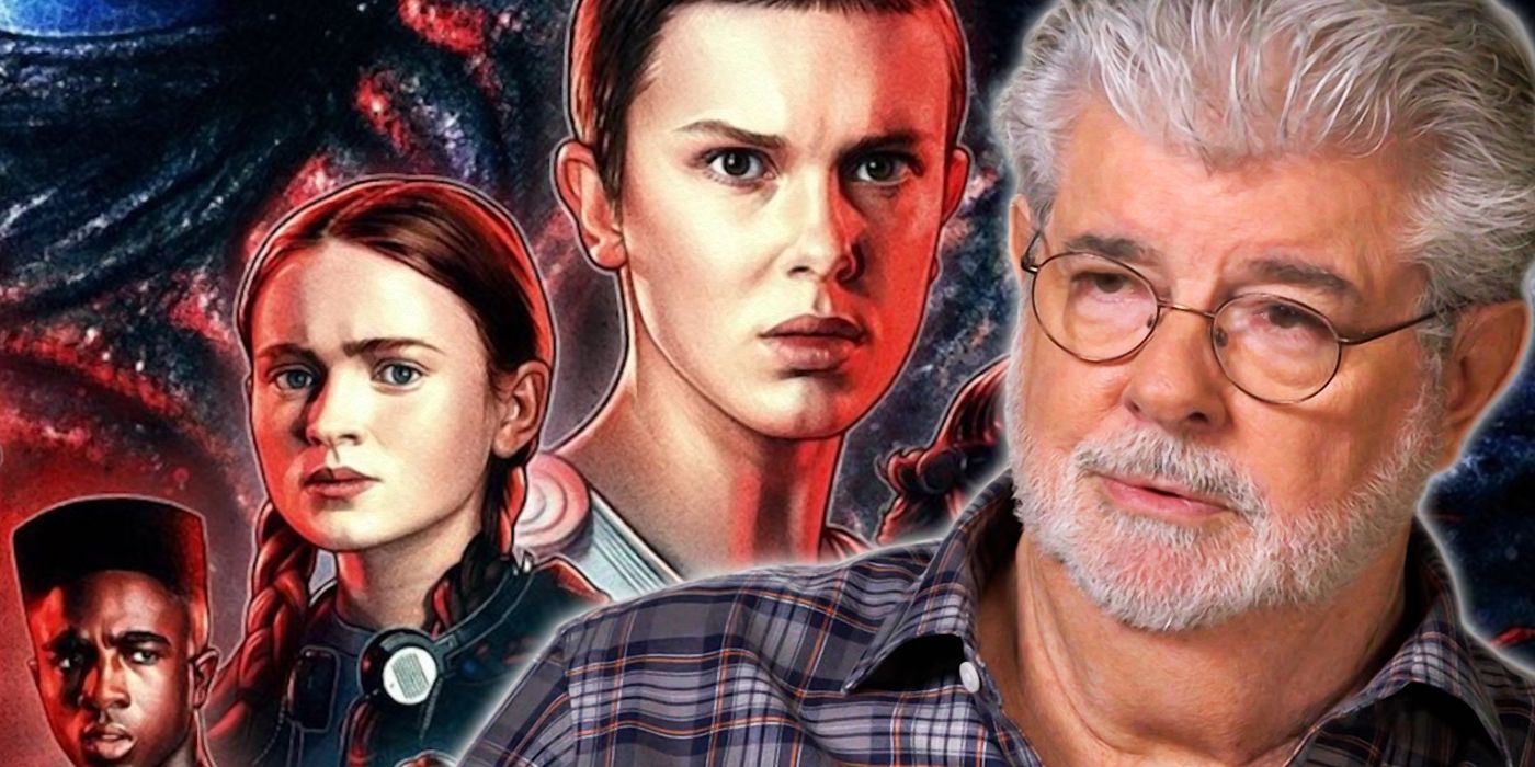 Custom Image of George Lucas with a Stranger Things Background