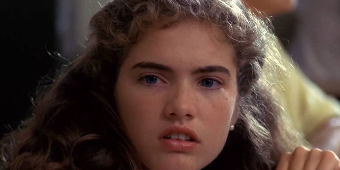 A closeup of Heather Langenkamp in A Nightmare on Elm Street.
