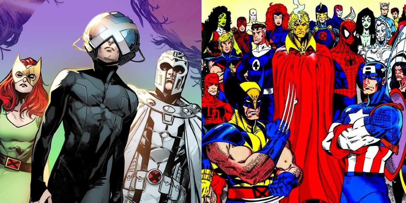A split image showing Marvel's House of X and Infinity War