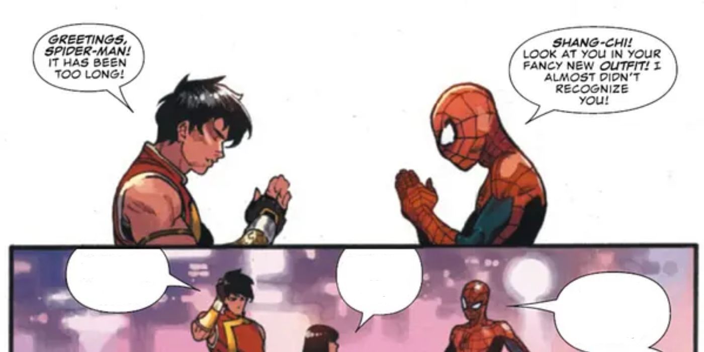 Spider-Man and Shang-Chi bow to each other in Marvel Comics