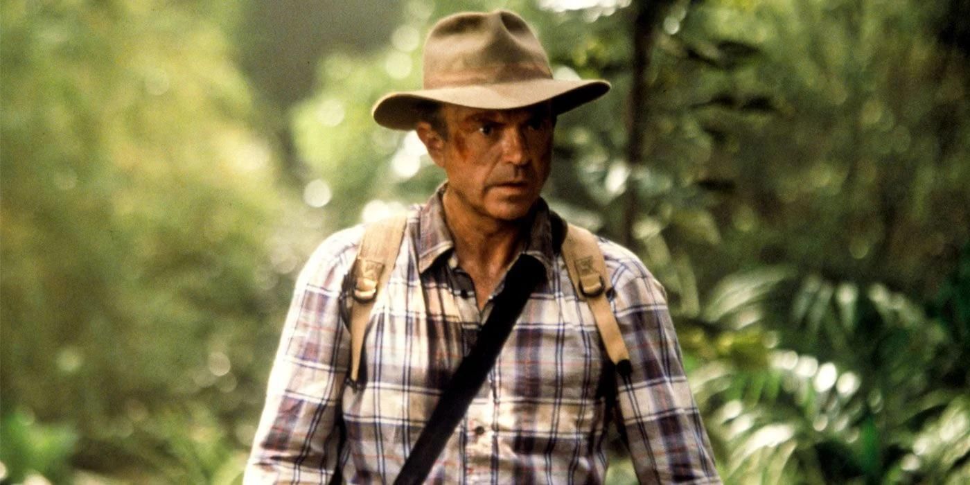 Sam Neill as Alan Grant exploring the jungle in Jurassic Park 3