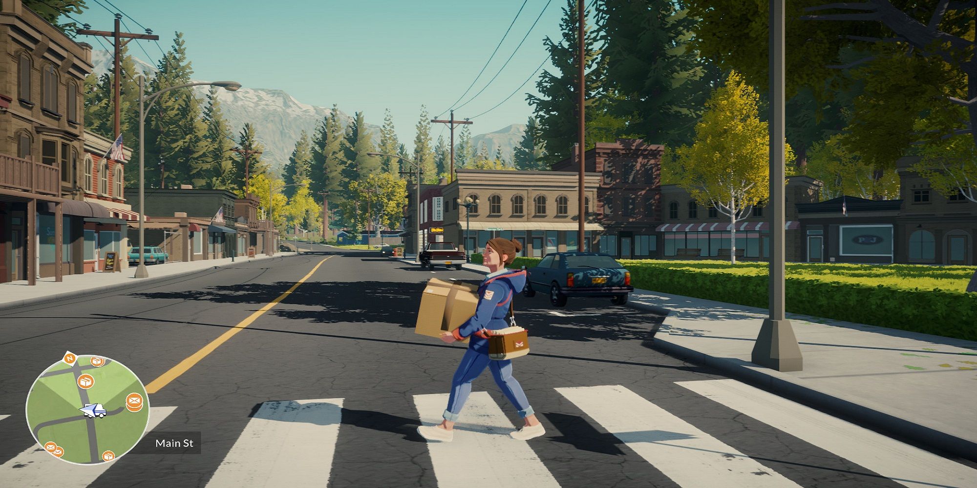Protagonist Meredith Weiss carrying a package.