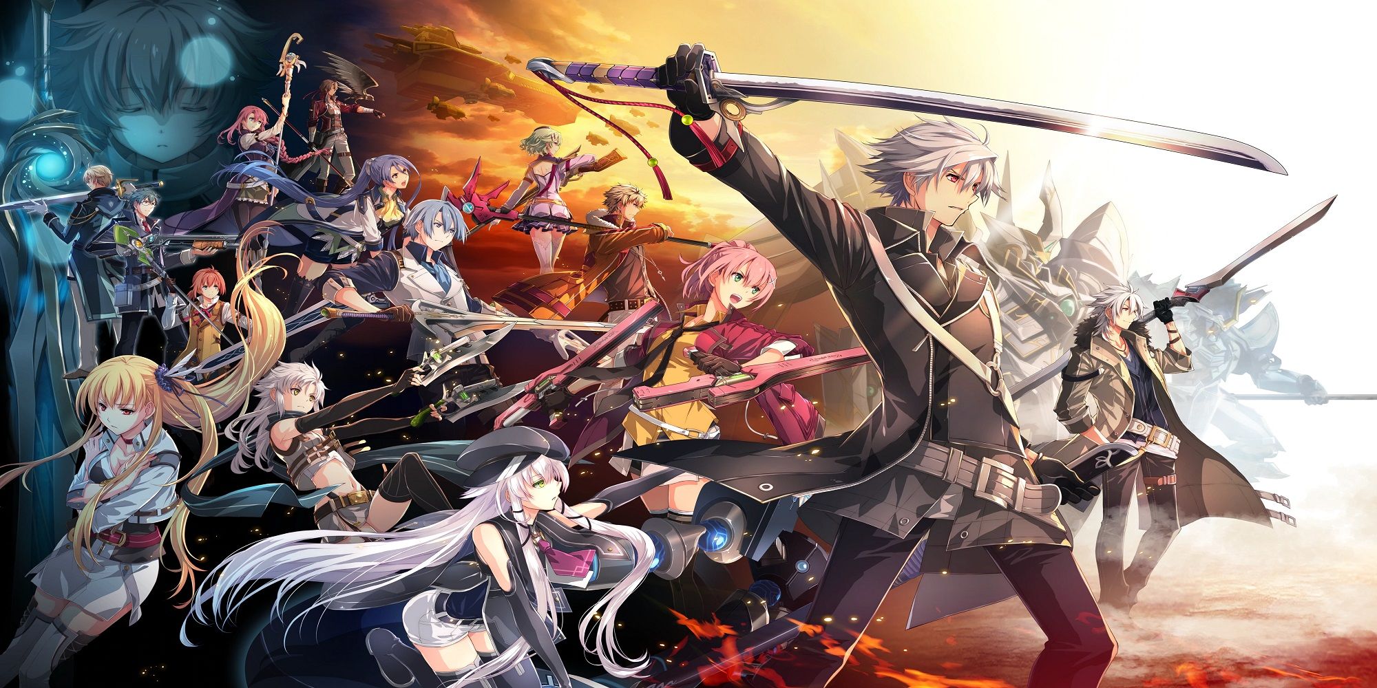 A photo of the massive cast of the Trails of Cold Steel IV roster.