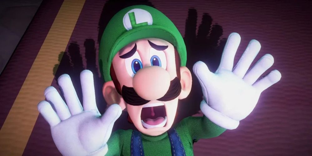 Luigi running scared from a ghost in Luigi's Mansion 3.