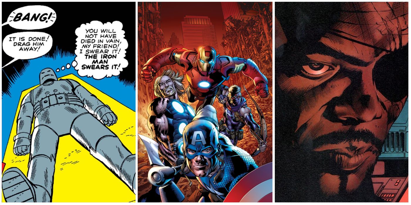 Feature images of Avengers, Ultimates, Iron Man, Thor, Hawkeye, Captain America, and Nick Fury in Marvel Comics
