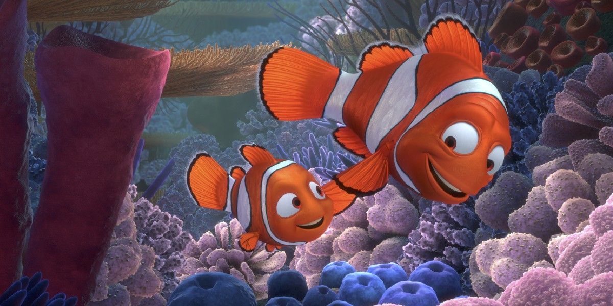 Marlin and Nemo swimming in Pixar's Finding Nemo