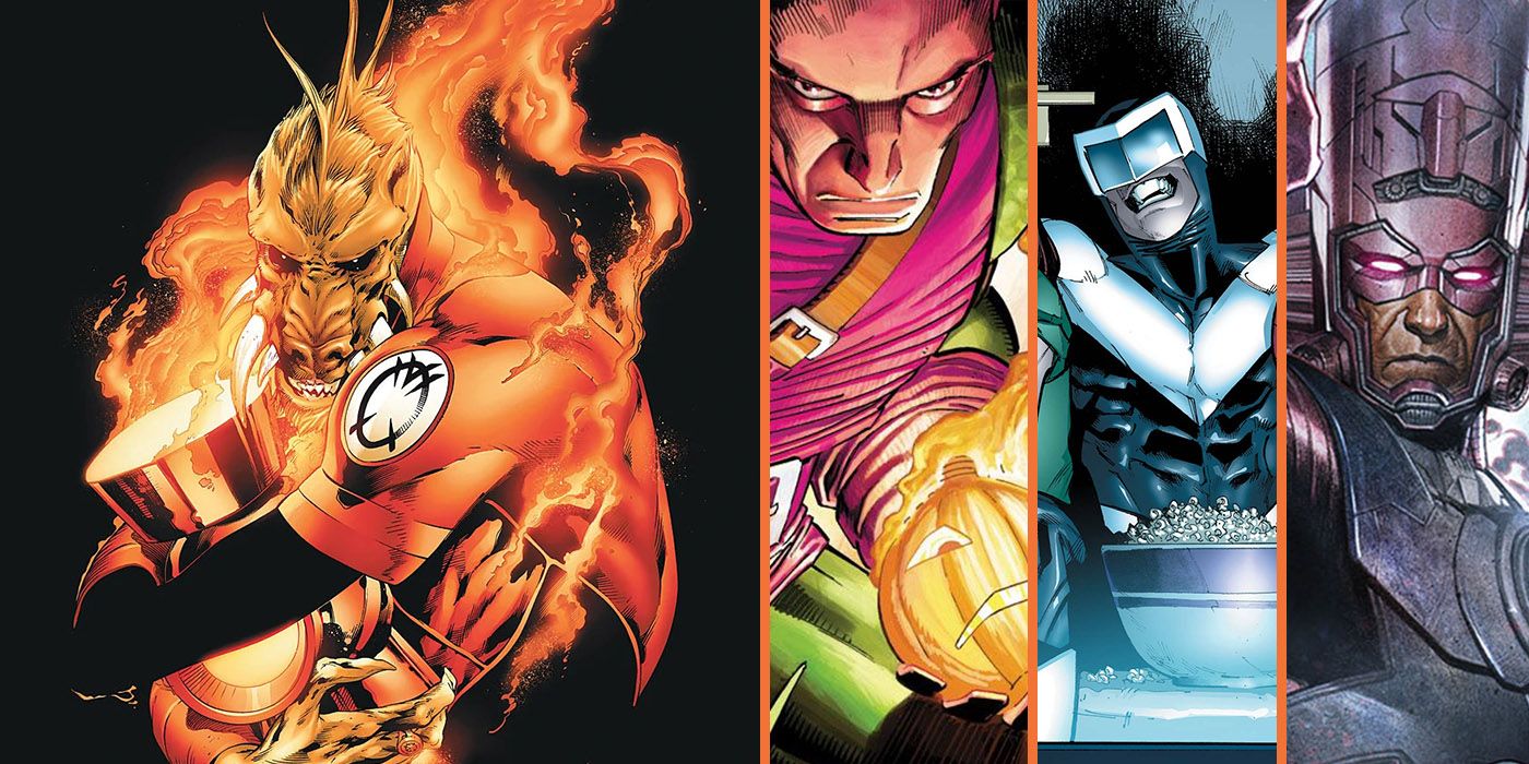 Larfleeze and Norman Osborn, Boomerang and Galactus as Orange Lanterns