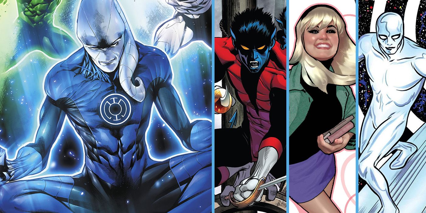 Nightcrawler, Gwen Stacy, and Silver Surfer from Marvel Comics become Blue Lanterns in DC Comics