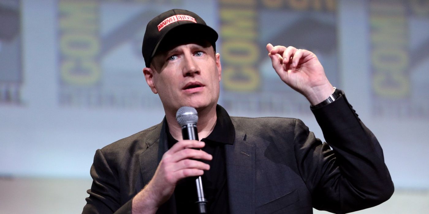 Marvel Studios President Kevin Feige wearing a baseball cap with the studio logo.