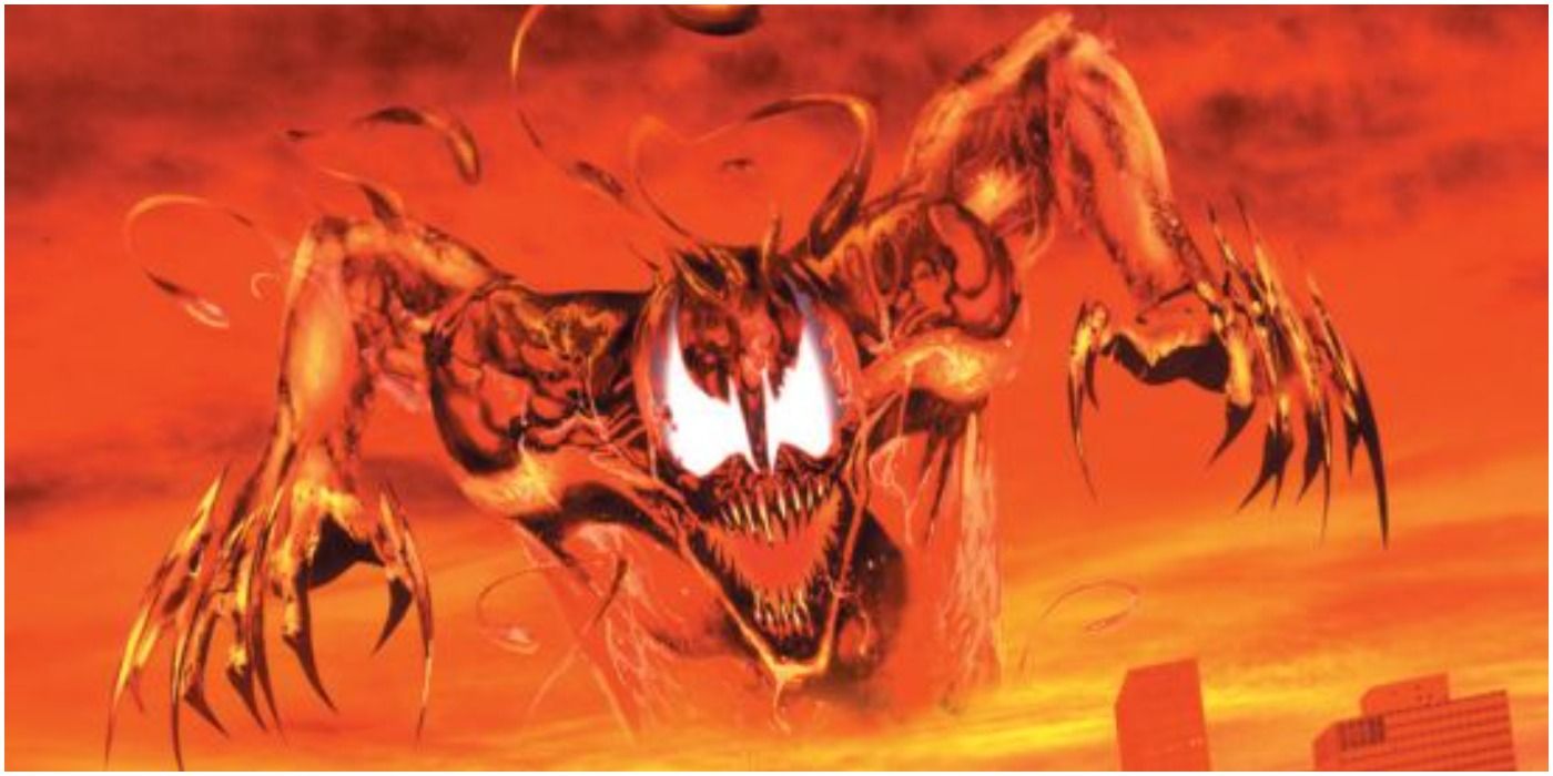 Carnage looms over New York City on Maximum Carnage cover art