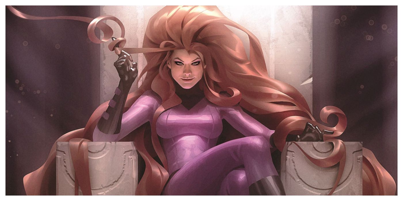 Medusa sits on her throne in Marvel Comics