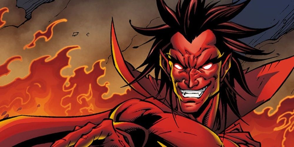 The demon Mephisto from Marvel Comics smiles menacingly.