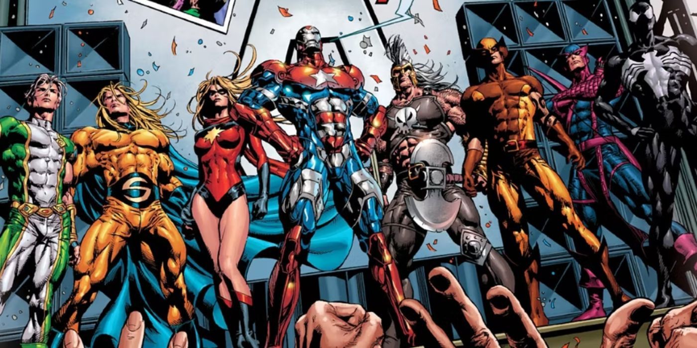 Iron Patriot leads the Dark Avengers from Marvel Comics.
