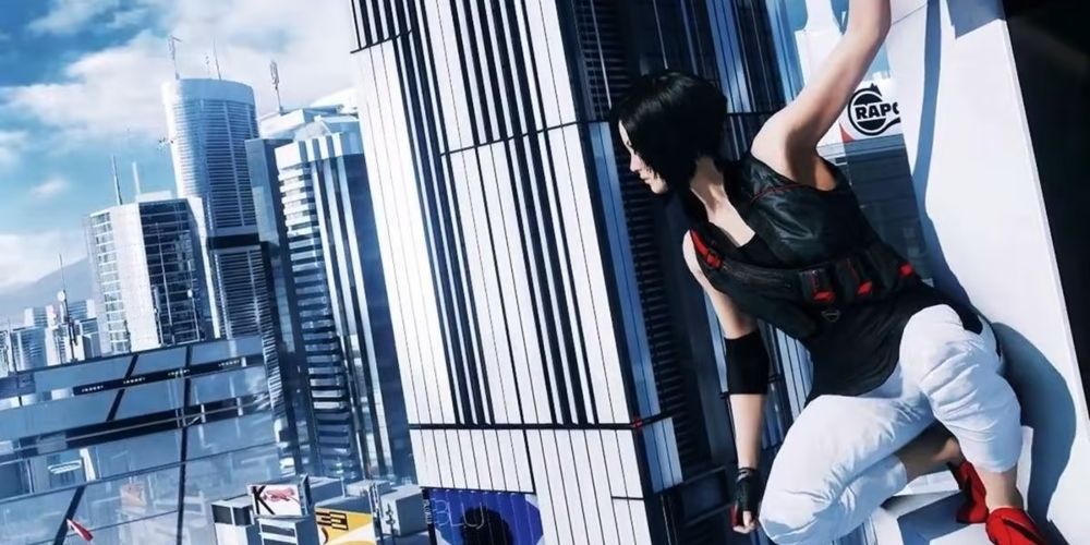 Climbing up a wall in Mirror's Edge game
