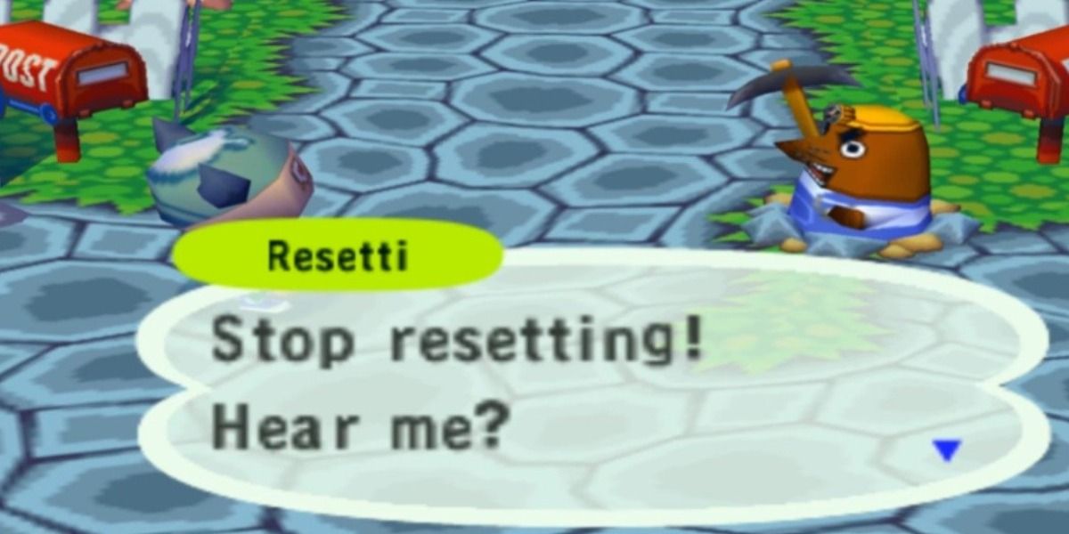Mr. Resetti scolds a villager in Animal Crossing