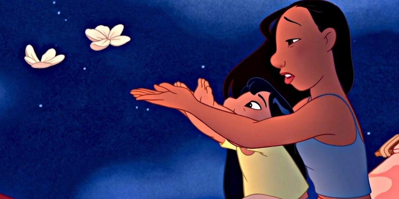 Nani and Lilo sending butterflies away in Lilo and Stitch