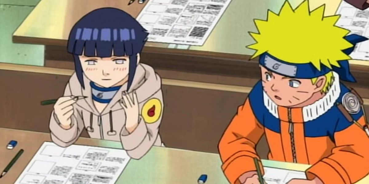 Hinata and Naruto completing the written portion of the Chunin Exams (Naruto).