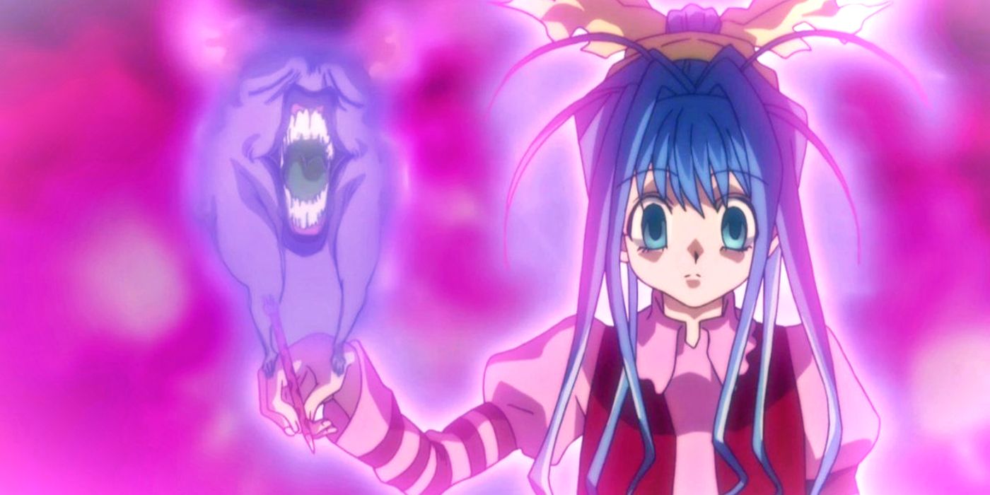 Neon Nostrade from Hunter x Hunter using her Nen ability