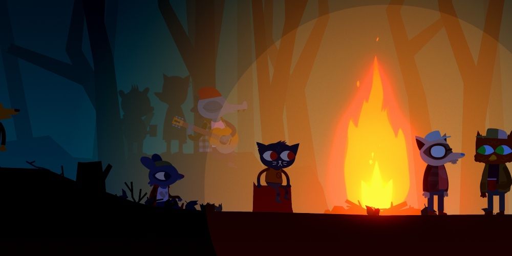 The bonfire party in Night in the Woods game