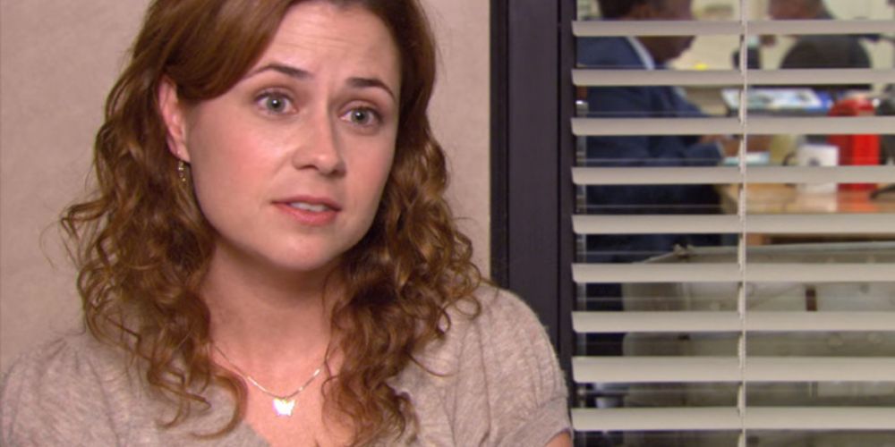 Pam Beesly talking to the interviewer in The Office.