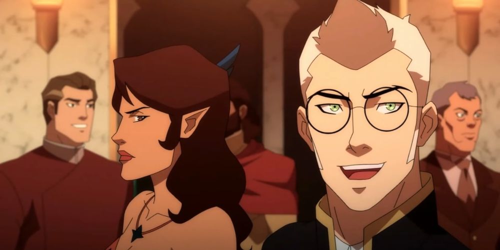 Percy de Rolo and Vex at a feat in Emon in the Legend of Vox Machina Critical Role show