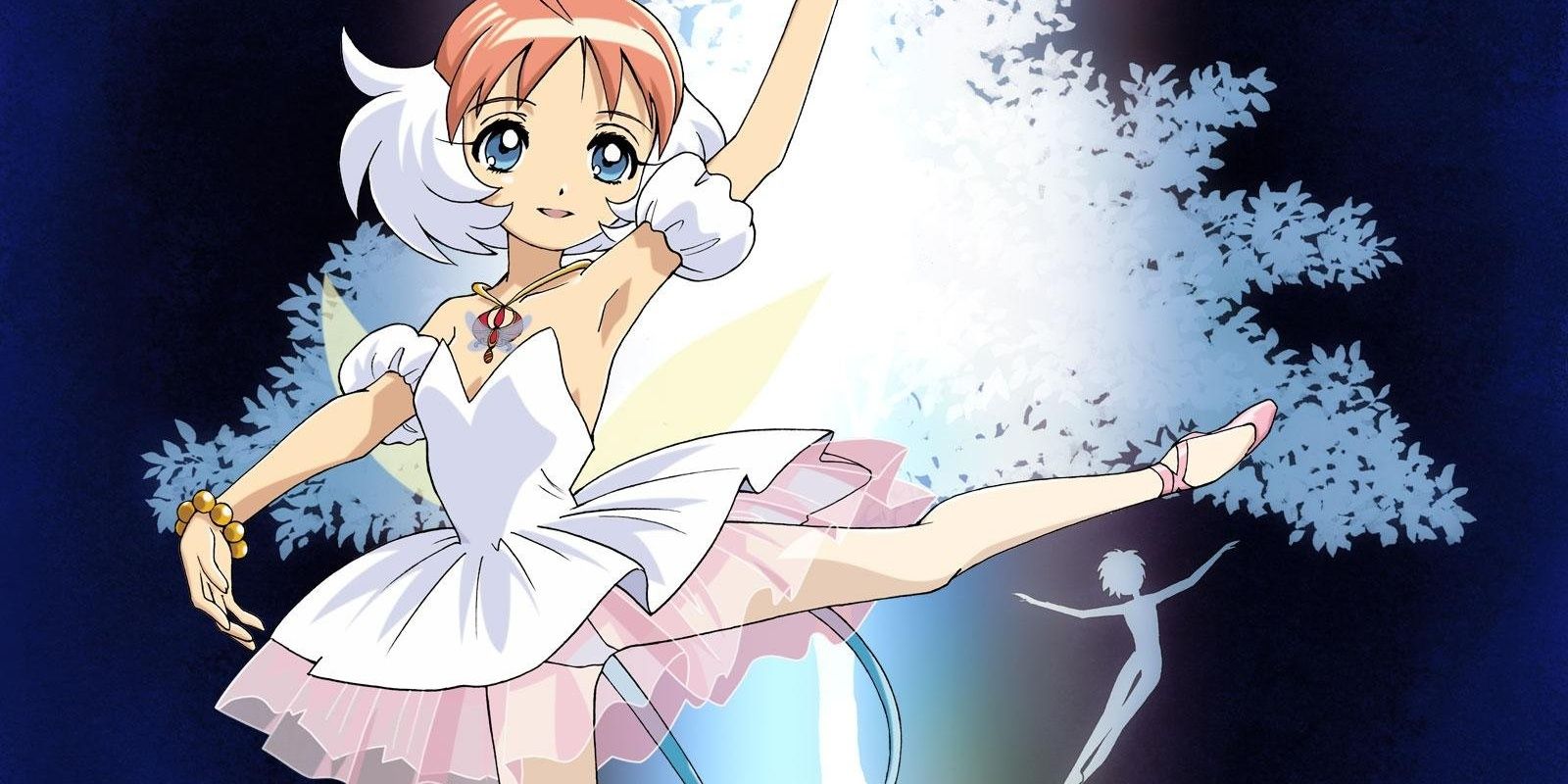 Princess Tutu dancing with a white three  and another dancer in the background. 
