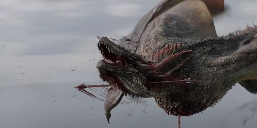 Rhaegal shot with several Scorpions in Game of Thrones.