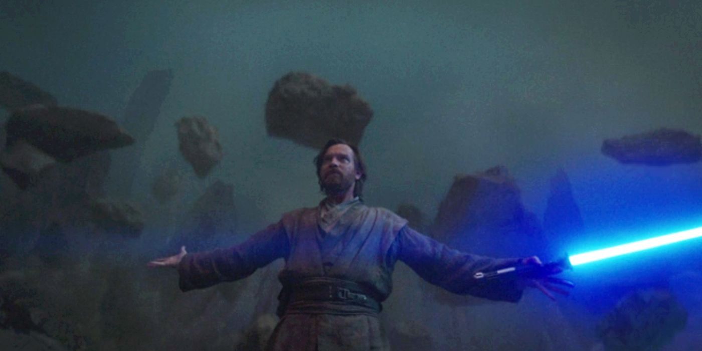 Obi-Wan raises boulders to throw at Darth Vader in Part VI of Obi-Wan Kenobi