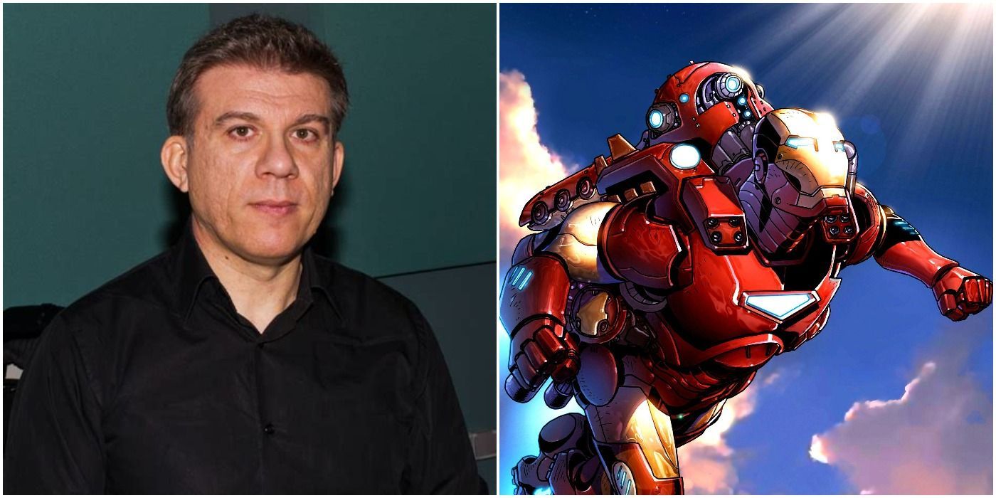 Comic artist, Salvador Larroca side by side with Marvel character, Iron Man