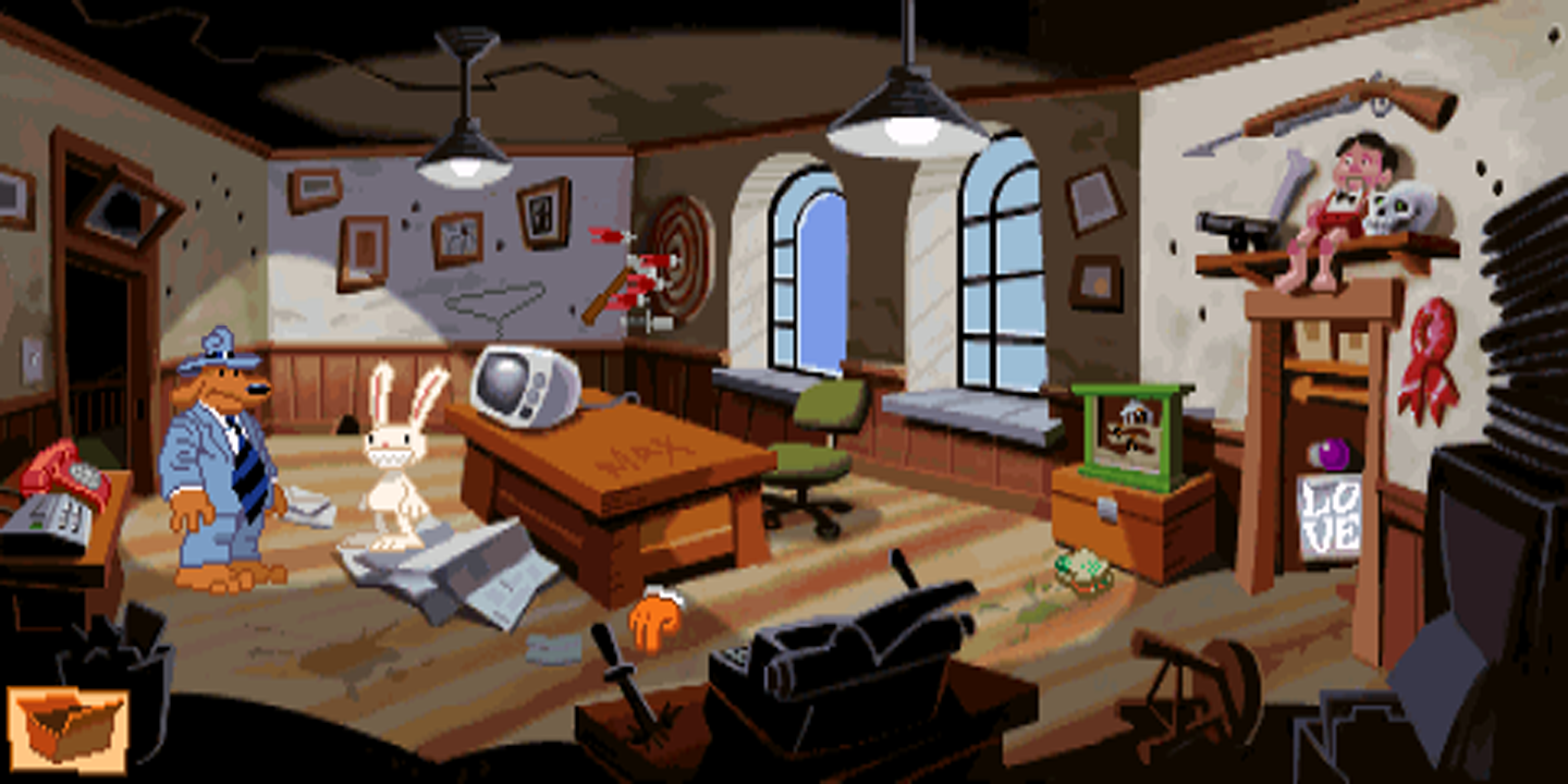 A Polícia Freelance está em seu escritório em Sam & Max Hit the Road.