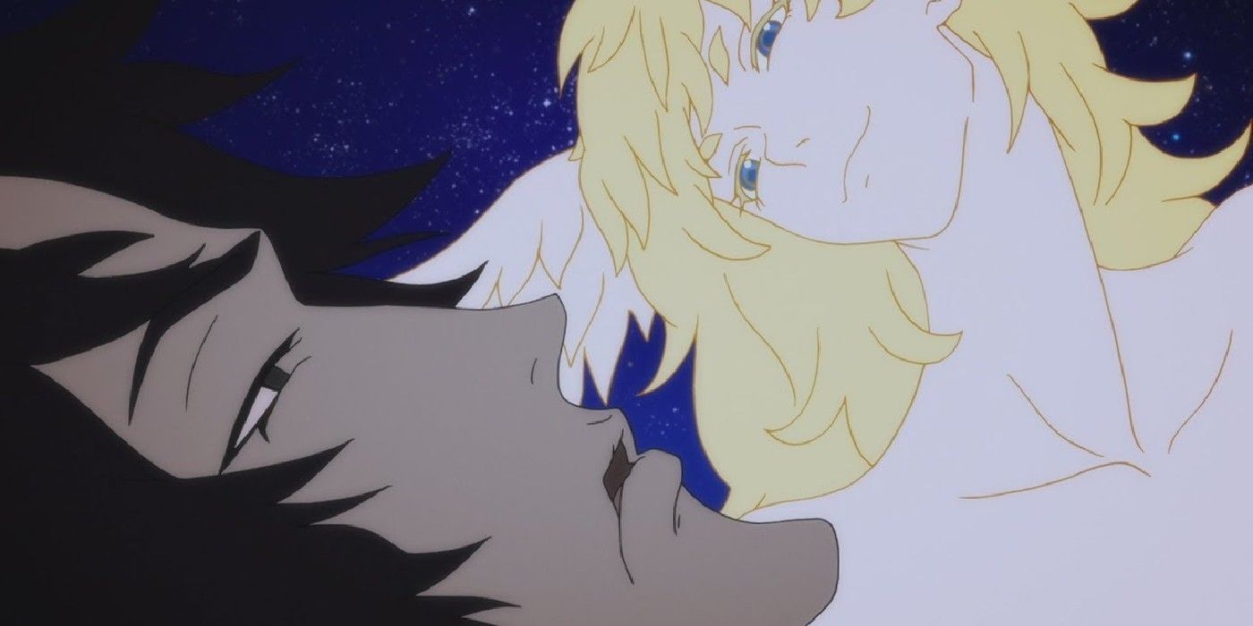 Satan looks on a dying Akira in Devilman Crybaby.