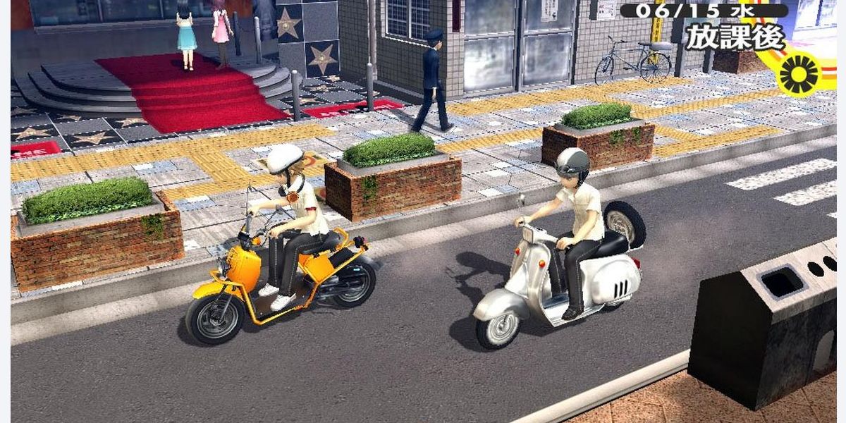 Yosuke and the protagonist (Yu) ride their Scooters in Persona 4 Golden