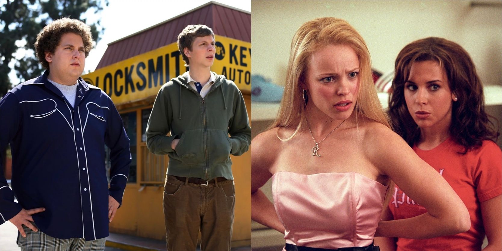 COMING OF AGE FILMS FROM THE 2000S FEATURE IMAGE - SUPERBAD & MEAN GIRLS