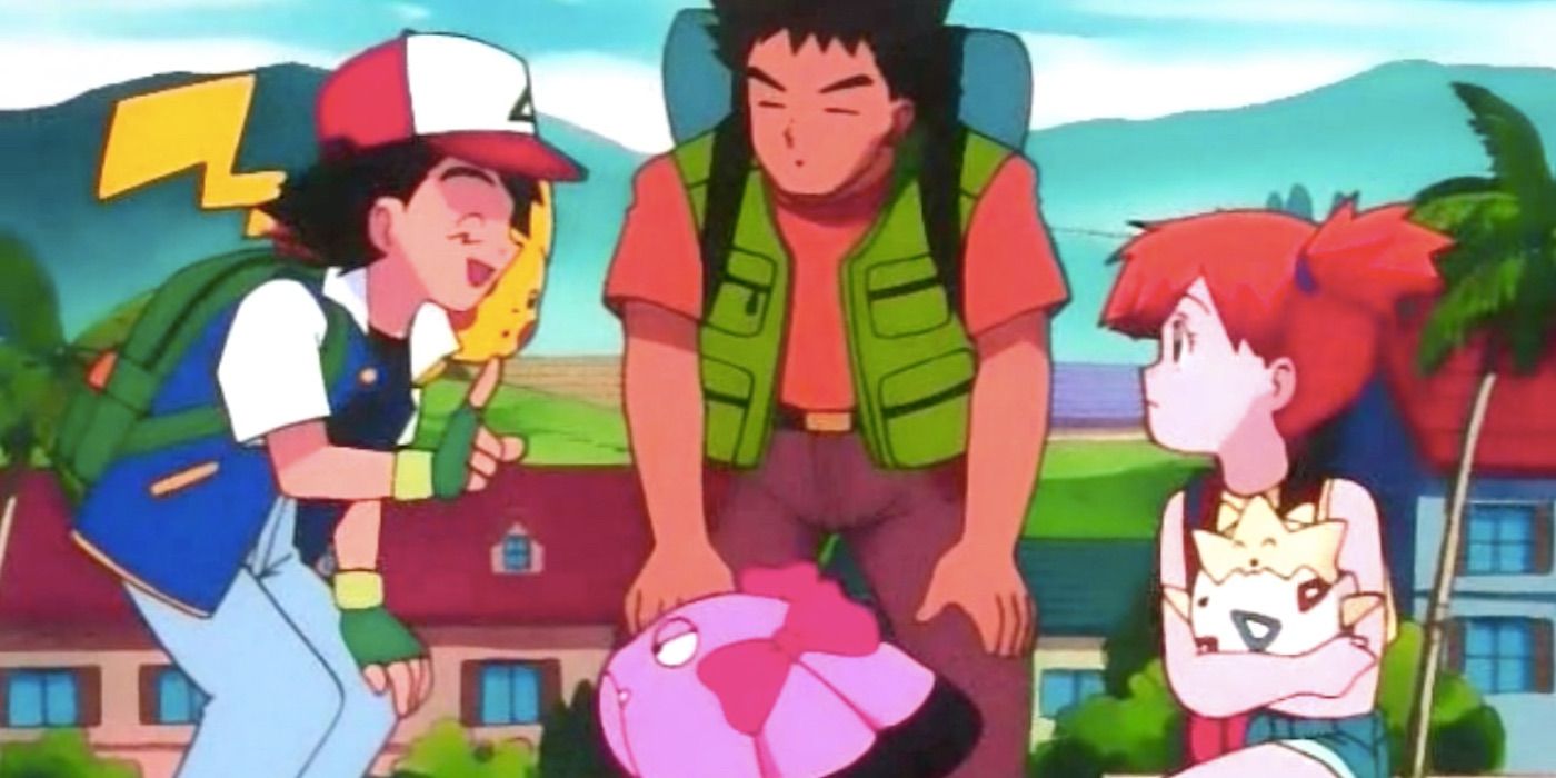 Ash talking to Brock Misty and Snubbull in the Pokémon Anime