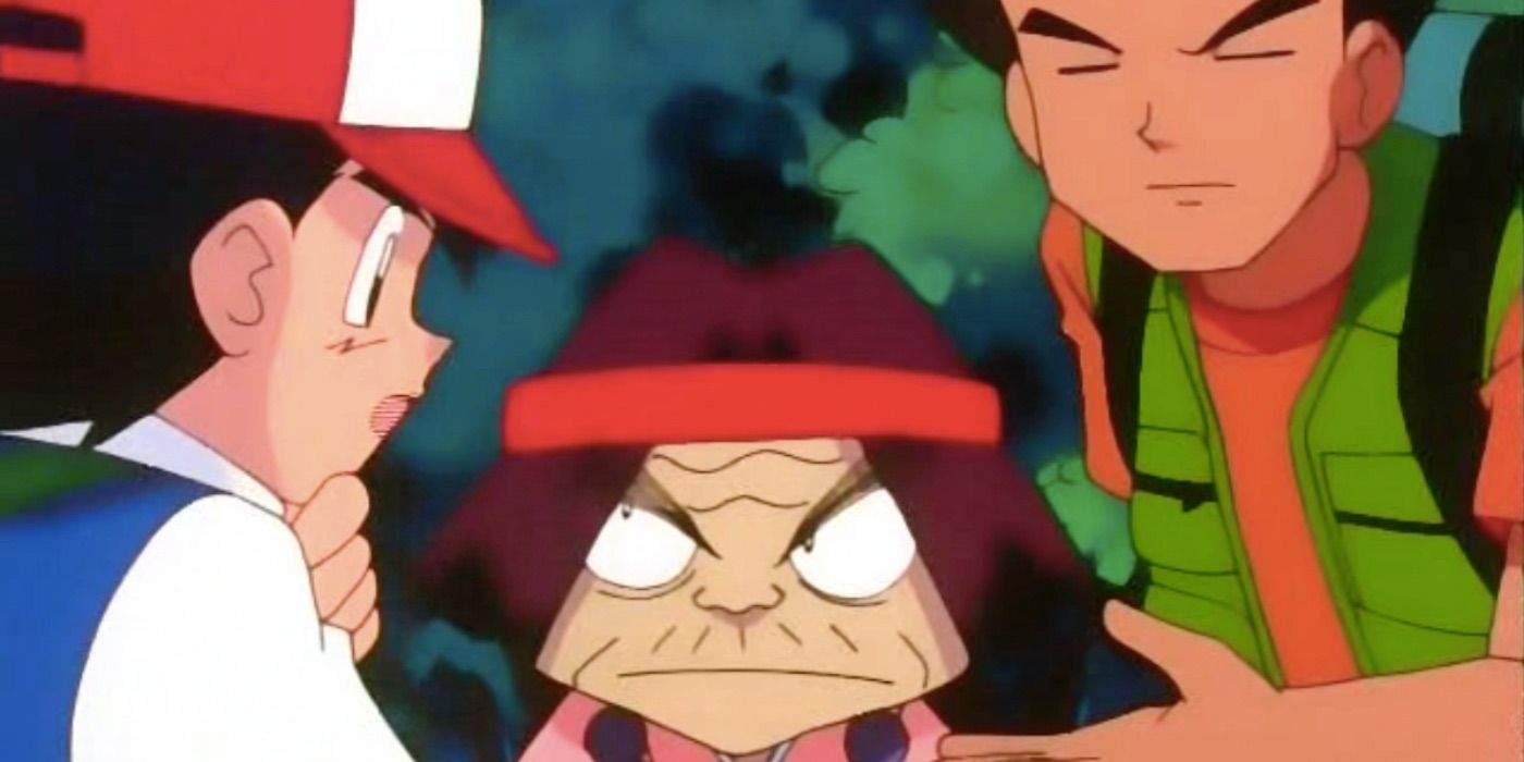 Ash and Brock talking to Hagatha in the Pokémon Anime 