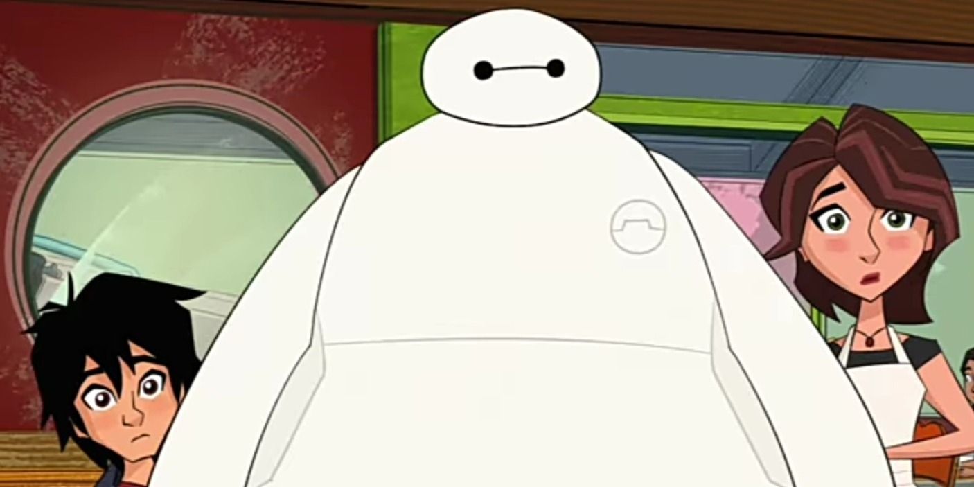 Hero, Baymax, and Aunt Cass from screenshot of Big Hero 6: The Series Trailer.