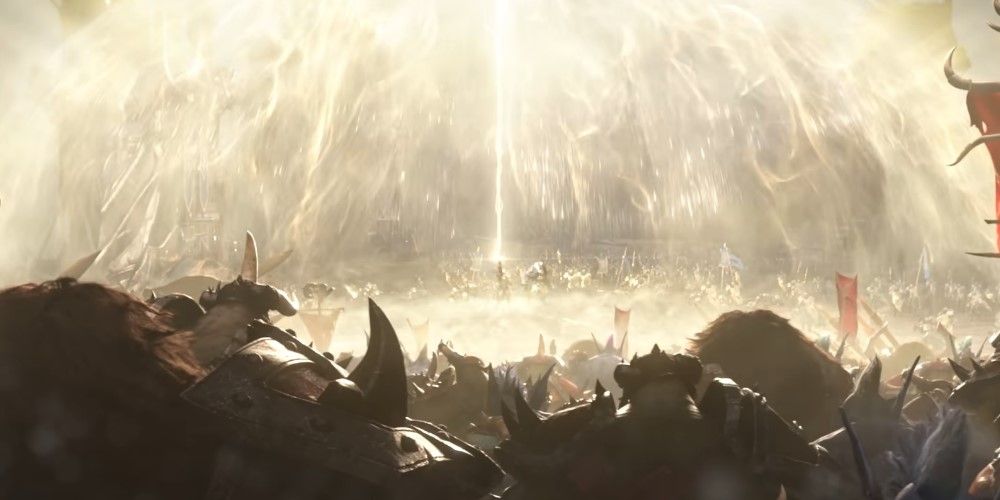 World of Warcraft Battle for Azeroth; Anduin Wrynn creates a dome of light amid a battlefield