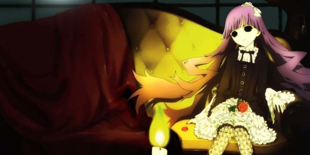 Kirishiki sits lifeless on the couch with a lit candle. 