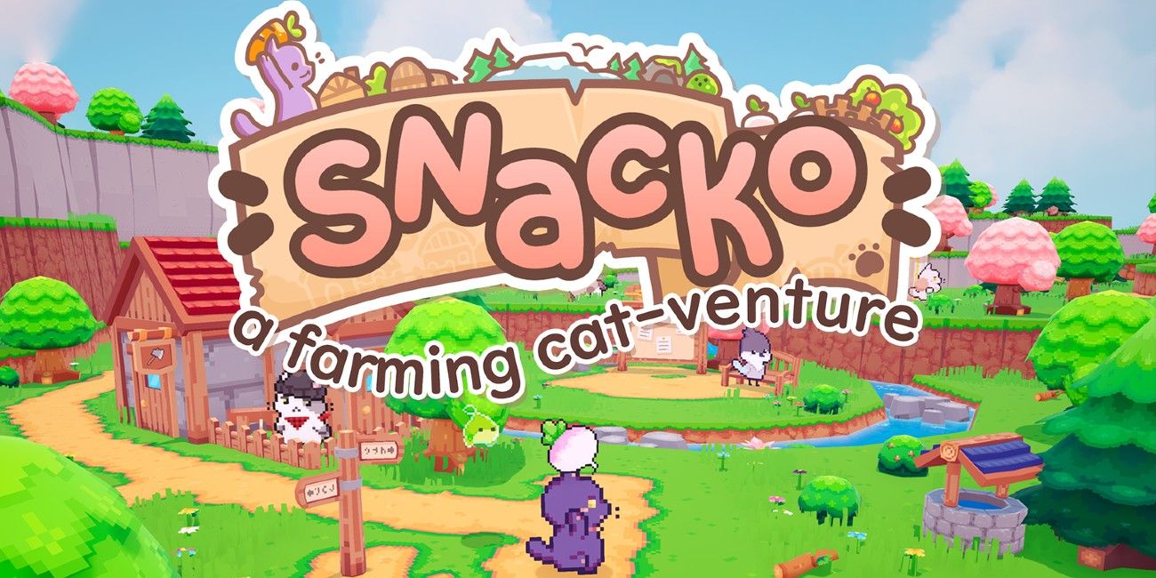 Promotional image for the upcoming Snacko, a Farming Cat-venture sim.