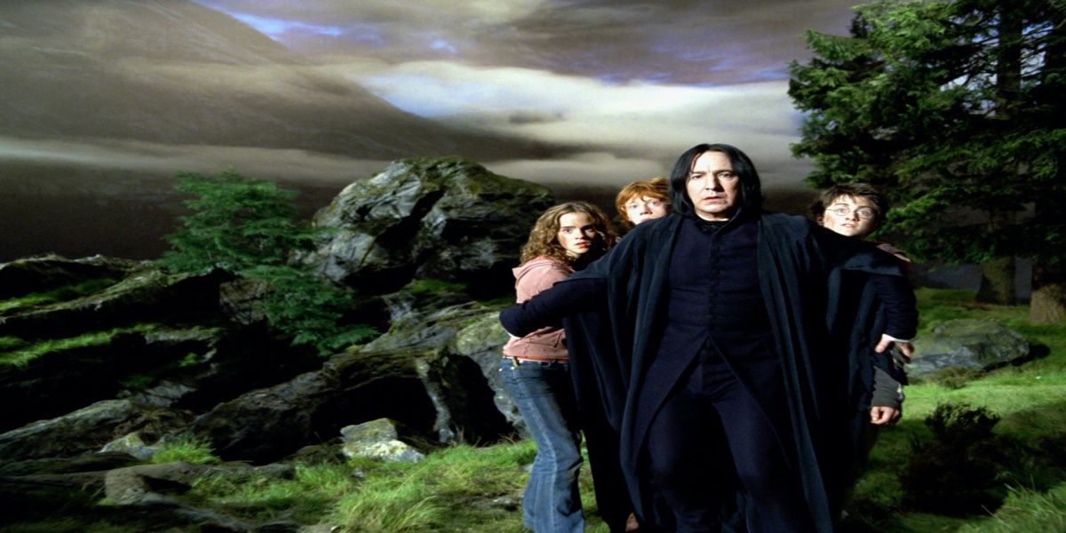 Snape protecting Harry, Ron, and Hermione in the Prisoner of Azkaban