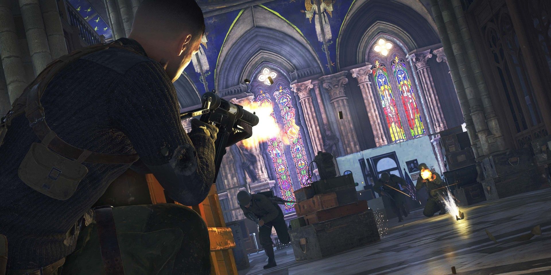 Sniper Elite 5 attack in a chapel