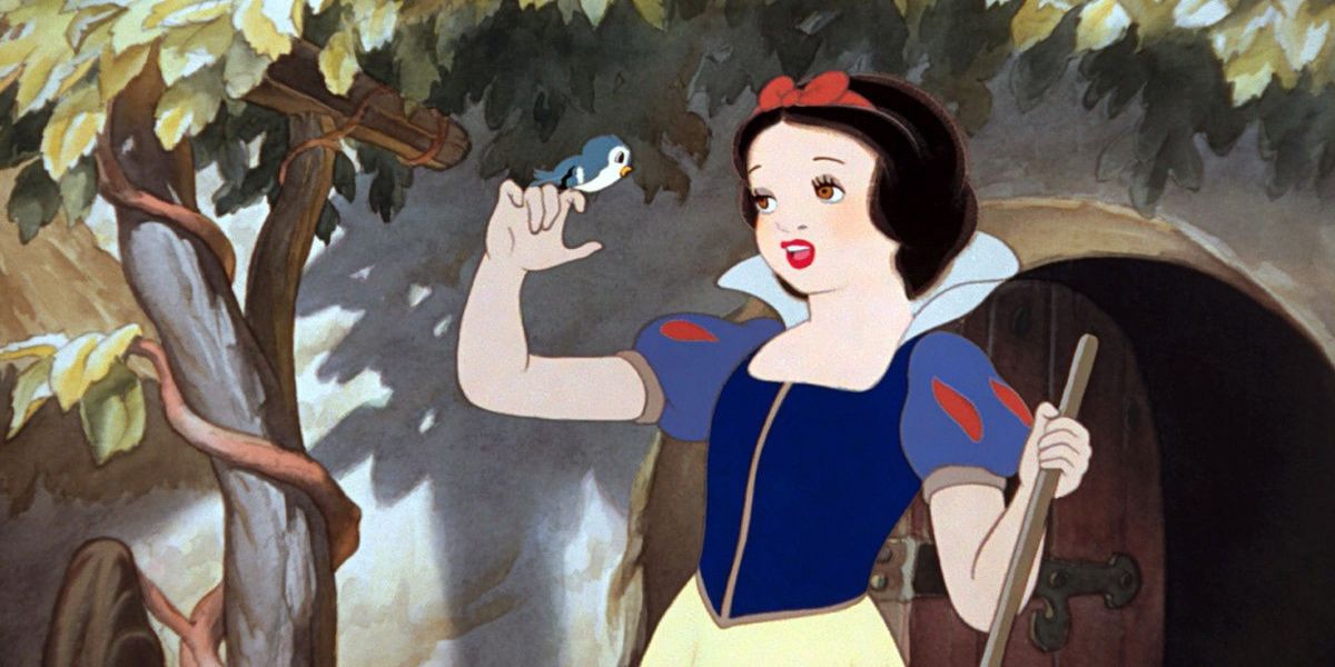 Snow White singing to a bird in Snow White and the Seven Dwarves