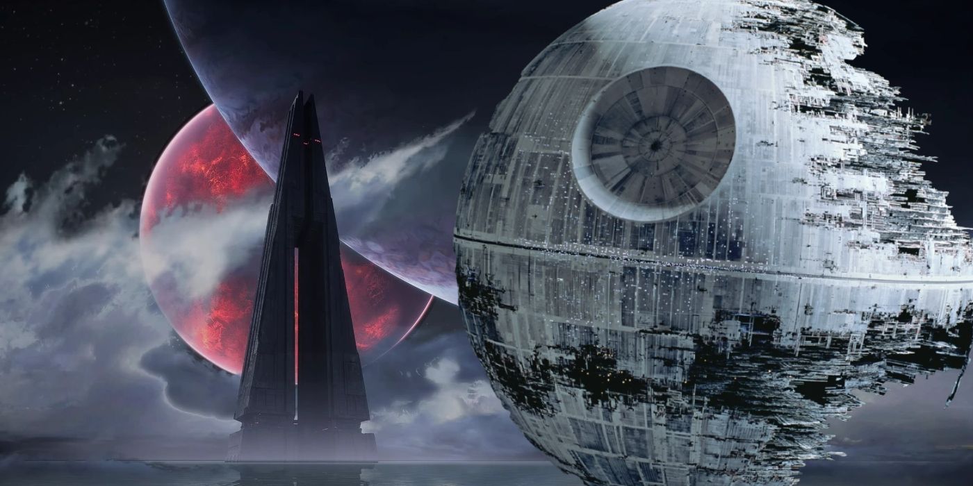 Fortress Inquisitorius and the Death Star, as seen in Star Wars.