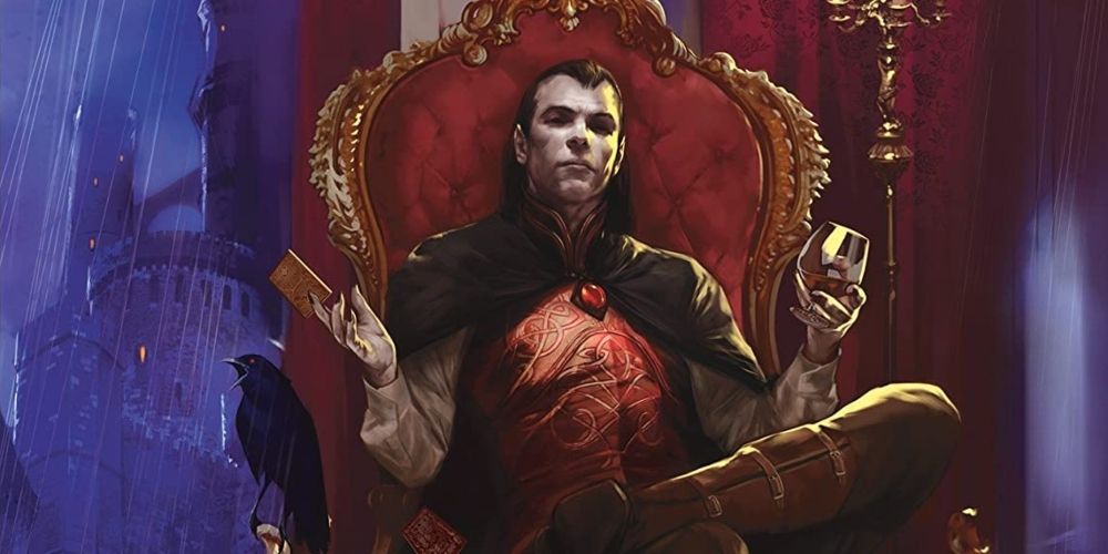 Strahd von Zarovich na capa do módulo Curse of Strahd DnD.