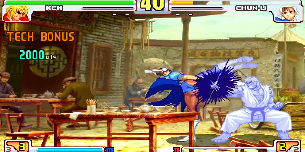 Ken parrying Chun-Li in Street Fighter III 3rd Strike